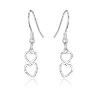 Philip Jones Sterling Silver Double Heart Drop Earrings