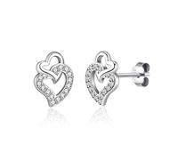 Philip Jones Sterling Silver Double Heart Earrings Created with Zircondia® Crystals