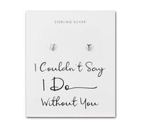 Philip Jones Sterling Silver I Couldn't Say I Do Without You Bridal Heart Stud Earrings