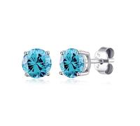 Philip Jones Sterling Silver March (Aquamarine) Birthstone Earrings Created with Zircondia® Crystals