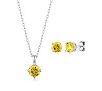 Philip Jones Sterling Silver November (Topaz) Birthstone Necklace & Earrings Set Created with Zircondia® Crystals