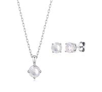 Philip Jones Sterling Silver October (Opal) Birthstone Necklace & Earrings Set Created with Zircondia® Crystals