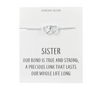 Philip Jones Sterling Silver Sister Quote Heart Link Bracelet