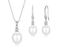 Philip Jones Sterling Silver White Pearl Drop Set Created with Zircondia® Crystals