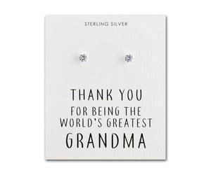 Philip Jones Sterling Silver World's Greatest Grandma Crystal Earrings