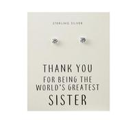 Philip Jones Sterling Silver World's Greatest Sister Crystal Earrings