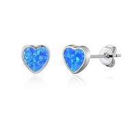 Philip Jones Synthetic Blue Opal Heart Stud Earrings