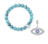 Philip Jones Synthetic Turquoise Gemstone Bracelet with Evil Eye Charm Created with Zircondia® Crystals