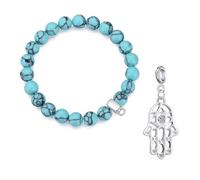 Philip Jones Synthetic Turquoise Gemstone Charm Bracelet Created with Zircondia® Crystals (choice of 15 charms) (Hamsa Hand)