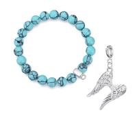 Philip Jones Synthetic Turquoise Gemstone Charm Bracelet Created with Zircondia® Crystals (choice of 15 charms) (Angel Wings)