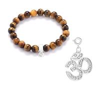 Philip Jones Tiger's Eye Gemstone Charm Bracelet Created with Zircondia® Crystals (choice of 15 charms) (Om)