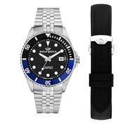 Philip Watch Caribe Collection Men's Automatic Analogue Watch with Steel Strap Special Pack with Silicone Strap - R8223597037, Matte Black, Einheitsgröße