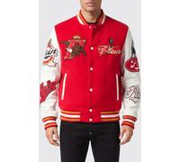 PHILIPP PLEIN Bicolor Wool Cloth Varsity Bomber Jacket with Embroidered Patches - Size: S - male