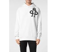 PHILIPP PLEIN Contrast Logo Cotton Hoodie with Kangaroo Pocket and Dropped Shoulders - Size: 3XL - male
