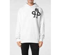PHILIPP PLEIN Contrast Logo Cotton Hoodie with Kangaroo Pocket and Dropped Shoulders - Size: M - male