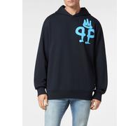 PHILIPP PLEIN Contrast Logo Cotton Hoodie with Kangaroo Pocket and Dropped Shoulders - Size: XL - male