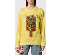PHILIPP PLEIN Cotton Crewneck Sweatshirt with Frayed Hem and Rhinestone Logo - Size: XS - female