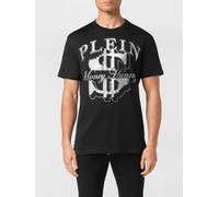 PHILIPP PLEIN Cotton Jersey T-shirt with Rhinestone Embroidered Logo - Size: XL - male