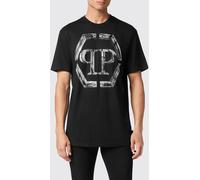 PHILIPP PLEIN Cotton T-Shirt with Monogram and Rhinestone Hexagon Logo - Size: 3XL - male