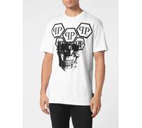 PHILIPP PLEIN Cotton T-Shirt with Skull Print and Rhinestone Hexagon Logo - Size: 3XL - male