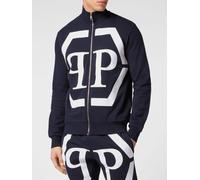 PHILIPP PLEIN Cotton Zip-Up Sweatshirt with High Neck and Monogram Hexagon Logo - Size: XXL - male