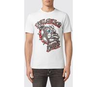 PHILIPP PLEIN Crewneck T-Shirt in White Cotton with Graphic Print and Logo - Size: 4XL - male