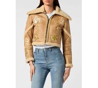 PHILIPP PLEIN Cropped Shearling Jacket with Butterfly Print and Fur Collar - Size: S - female