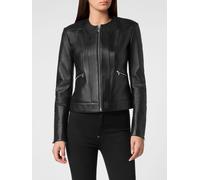 PHILIPP PLEIN Cropped Slim Fit Smooth Calfskin Leather Biker Jacket - Size: XS - female