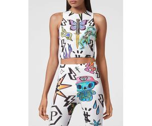 PHILIPP PLEIN Cropped Top in Technical Fabric with Graphic Print - Size: S - female