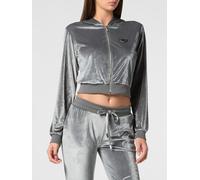 PHILIPP PLEIN Cropped Velvet Zip-Up Hoodie with Rhinestone Logo Detail - Size: L - female