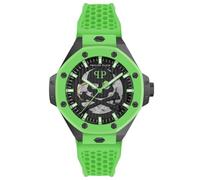 Philipp Plein Full $KELETON Royal Men's Automatic Silicone Analog Watch, Black/Green - Pwpfa0624, Strap