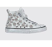 PHILIPP PLEIN Grained Leather High-Top Sneakers with Rhinestones and Hexagon Logo - Size: 35 - female