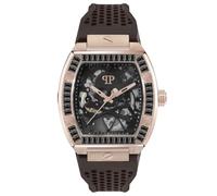 Philipp Plein Herren Uhr Analog Automatik $KELETON, Rotgold/Schwarz/Kristalle - Pwbaa1723, Strap
