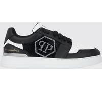 PHILIPP PLEIN Hexagon Royale Leather Sneakers with Rhinestone Hexagon Logo - Size: 43 - male