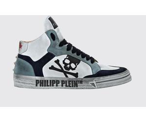 PHILIPP PLEIN High-Top Skull Sneakers in Leather and Suede with a Worn Effect - Size: 40 - male
