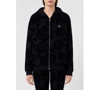PHILIPP PLEIN Hooded Zip-Up Sweatshirt with Floral and Monogram Print - Size: L - female