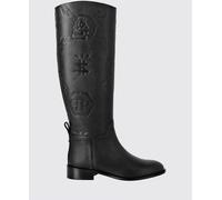 PHILIPP PLEIN Knee-High Boots in Grained Leather with Embossed Hexagon Logo - Size: 39 - female