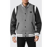 PHILIPP PLEIN Leather and Viscose Varsity Bomber Jacket with Embroidered Logo - Size: 3XL - male