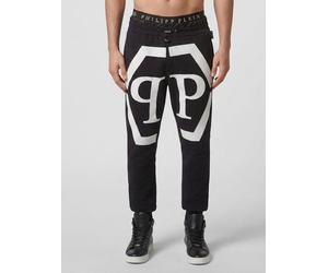 PHILIPP PLEIN Monogram Print Jersey Jogging Trousers with Hexagon Logo - Size: XXL - male