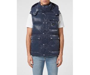 PHILIPP PLEIN Padded Gilet in Quilted Technical Fabric with Hood and Pockets - Size: XL - male