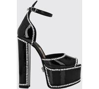 PHILIPP PLEIN Patent Leather Platform Sandals with High Heel and Rhinestones - Size: 39 - female