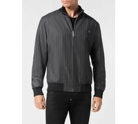 PHILIPP PLEIN Pinstripe Virgin Wool Varsity Bomber Jacket with Hexagon Logo - Size: 58 - male