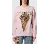 PHILIPP PLEIN Relaxed Fit Cotton Sweatshirt with Frayed Hem and Rhinestone Logo - Size: S - female