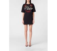 PHILIPP PLEIN Sheath Mini Dress with Rhinestone Logo and U-Back Neckline - Size: M - female