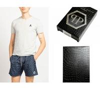 Philipp Plein Skull Cotton Stretch Logo V-Neck T-Shirt Loungewear Shirt Top M