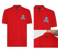 Philipp Plein Skull Polo Shirt Leather PP Hexagon Patch T-Shirt S