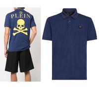 Philipp Plein Skull Polo Shirt Leather PP Hexagon Patch T-Shirt S