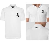 Philipp Plein Skull Polo Shirt Leather PP Hexagon Patch T-Shirt S