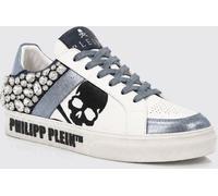 PHILIPP PLEIN Skull Print Leather Low-Top Sneakers with Crystals - Size: 37 - female