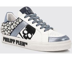 PHILIPP PLEIN Skull Print Leather Low-Top Sneakers with Crystals - Size: 37 - female